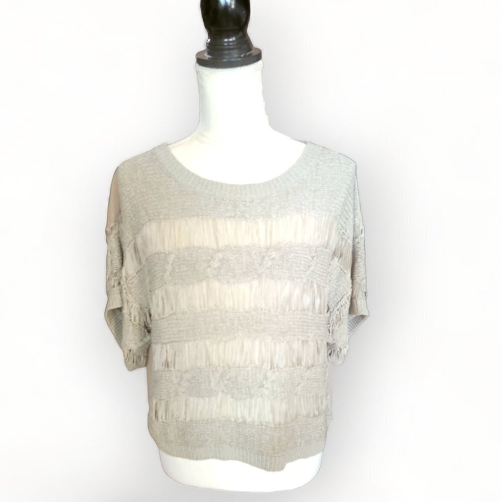 Takeout Short Sleeve Open Weave Tan Luxury Loose‎ Fit Sweater in Size XL